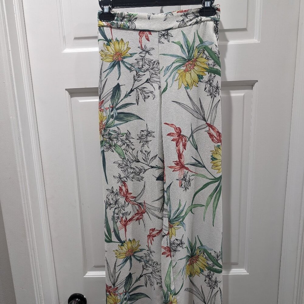 Zara Women's Size XS White Floral Printed Pants
